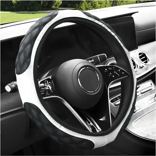 Miniatura 11 de povtii Funda para volante de automóvil, 15 pulgadas, cuero antideslizante, protector de volante de automóvil, alfombrillas de funda suave universal