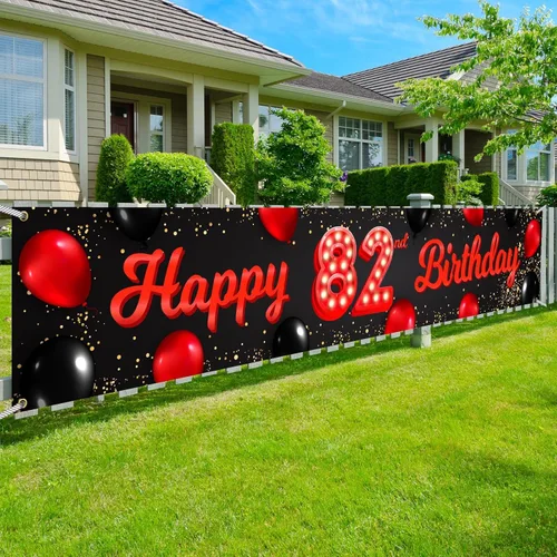 Miniatura 85 de Cartel de feliz cumpleaños número 10 color rojo y negro, globos para decoración temática para patio, jardín, niñas, mujeres, princesas, decoraciones