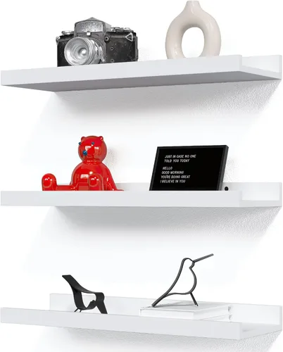 Miniatura 13 de RICHER HOUSE Juego de 3 estantes flotantes para pared, estantes negros de 16 pulgadas para montar en la pared con borde para almacenamiento, estante