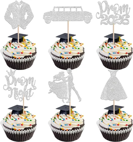 Miniatura 30 de 24 piezas de decoración de cupcakes de graduación para fiesta 2026, selecciones de cupcakes de noche de graduación 2026, decoraciones para pasteles