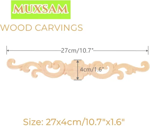 Miniatura 2 de MUXSAM Apliques de madera decorativos tallados, calcomanías largas de madera para decoración de muebles, tallas de roseta para puerta, gabinete