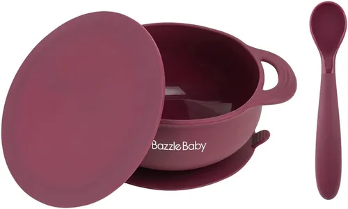 Miniatura 6 de Bazzle Baby Tazones de succión de silicona con tapa de succión y cuchara Juego de 3 piezas Silicona libre de BPA Perfecto para 4-36 meses.