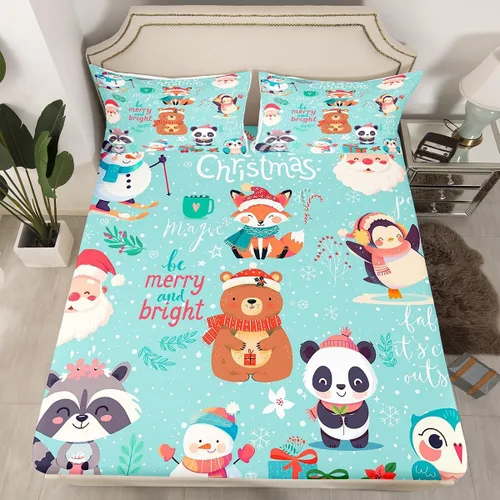 Miniatura 24 de Erosebridal Sábana bajera ajustable de Papá Noel con bolsillo profundo para niños, niñas y niños, juego de ropa de cama de Navidad para niños