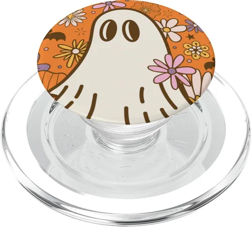 Miniatura 8 de PopSockets de Halloween con fantasma floral hippie retro de los años 70