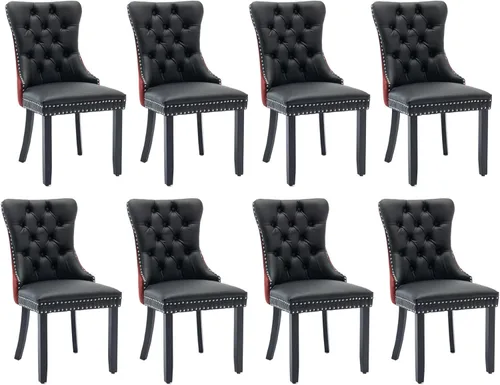 Miniatura 11 de SoarFlash Juego de 2 sillas de comedor de tela de lino, sillas de comedor tapizadas con ribete de cabeza de clavo y patas de madera de color claro