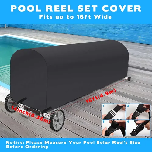 Miniatura 2 de Woanger Cubierta de carrete solar para piscina, impermeable, resistente a los rayos UV, para piscina enterrada (16 pies, negro)