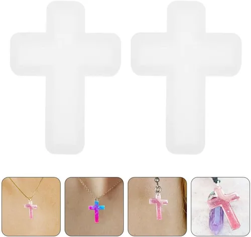 Miniatura 5 de EXCEART Moldes de resina cruzada, 5 piezas de cruz de Pascua de resina epoxi moldes de cruz de silicona para llavero, manualidades, collares