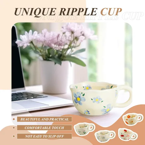 Miniatura 5 de Vesici Paquete de 4 tazas de café de cerámica con cuchara de 8.5 onzas, bonitas tazas de té estéticas con asa para té, leche, tazas de café