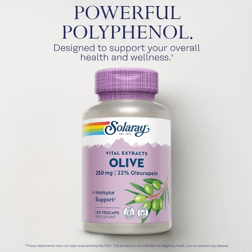 Miniatura 3 de SOLARAY Extracto de hoja de olivo suplemento al 22%, 250 mg 120