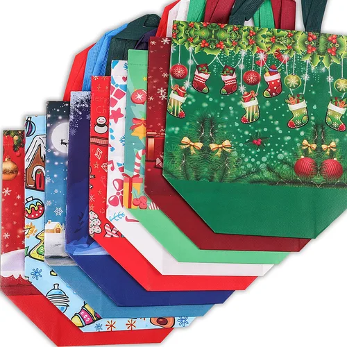 Miniatura 5 de 9 Bolsas de Regalo de Navidad, Bolsas Tote de Navidad con Asas, Bolsas de Compras Reutilizables No Tejidas para Envolver Regalos de Navidad, 9PCS