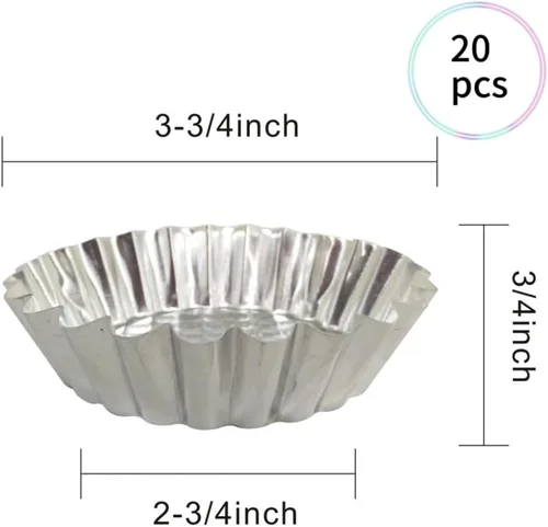 Miniatura 8 de MYStar Juego de 20 moldes de aluminio antiadherente de 3-3/4 pulgadas, diseño estriado, forma redonda, molde para tartaletas