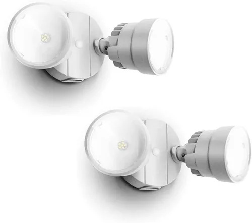 Miniatura 9 de LUTEC 2 paquetes P6221B 2000 lúmenes 18 vatios 28 LED Luz de inundación de doble cabeza para exteriores, impermeable, luz de pared de seguridad