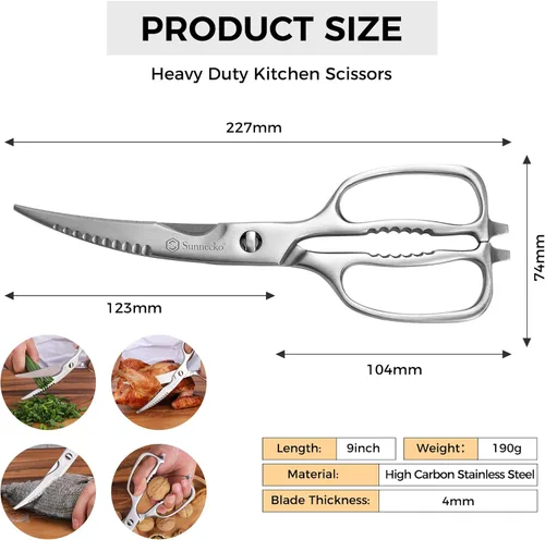 Miniatura 3 de Sunnecko Tijeras de cocina para alimentos, tijeras de alta resistencia, tijeras de cocina multiusos que se separan, acero inoxidable totalmente