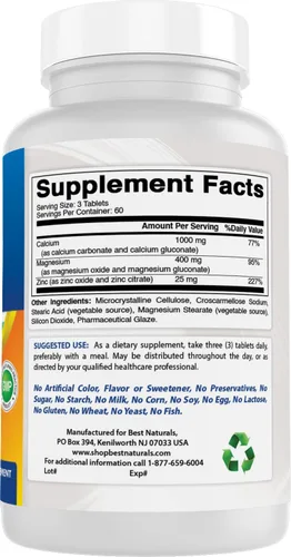Miniatura 6 de Best Naturals - Complejo mineral esencial #1 CAL MAG ZINC - Fabricado en una instalación certificada GMP con sede en Estados Unidos y probado por