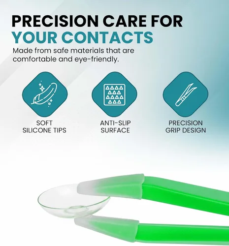 Miniatura 2 de SPORTS WORLD VISION Pinzas suaves para quitar lentes de contacto y de inserción, verde, compacto, plástico, color verde, fácil de transportar