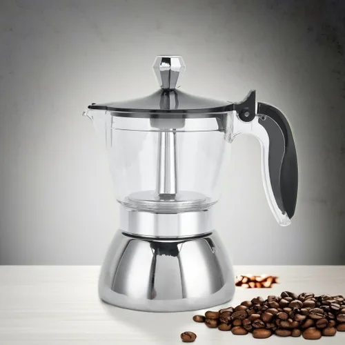 Miniatura 5 de Olla de 4 tazas de café de acero inoxidable, cafetera de cristal con parte superior de cristal, cafetera, suministros de cocina
