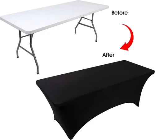 Miniatura 3 de BDDC - Paquete de 2 fundas de mesa ajustables de 1,2 m, fundas de mesa de elastano negras, manteles elásticos lavables y resistentes a las arrugas