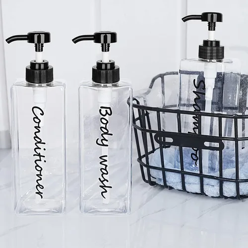Miniatura 5 de Dispensador de champú – Botellas recargables de champú y acondicionador (transparente, juego de 3, 21 onzas) – Botellas de champú modernas