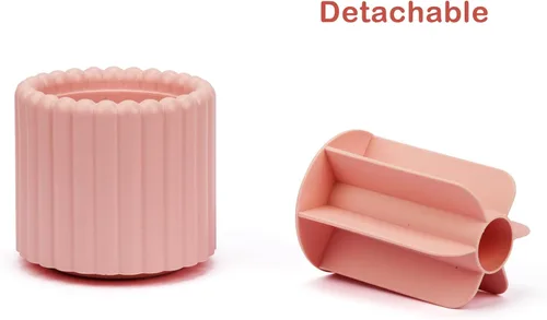 Miniatura 4 de Vaso giratorio de 360 grados para brochas de maquillaje, lindo organizador de brochas rosa, soporte extraíble de 7 ranuras giratorio para brochas