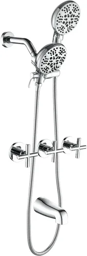 Miniatura 9 de Juego de grifo de ducha de 3 manijas con caño de bañera, juego combinado de grifos de bañera y ducha, sistema de ducha completo, kit de acabados
