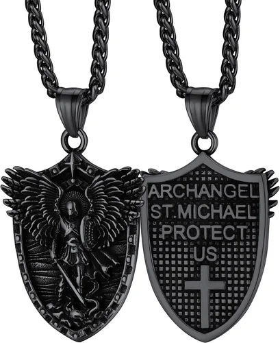 Miniatura 16 de FaithHeart Collar de San Miguel, acero inoxidable, chapado en oro de 18 quilates, amuleto colgante de San Miguel Arcángel para hombres y mujeres