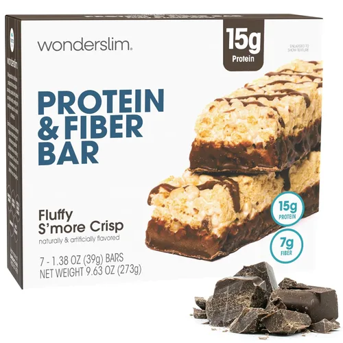 WonderSlim Barras de proteína altas en fibra, crujiente Fluffy S'more | 15g de proteína, 8g de fibra | bajas en azúcar, bajas en carbohidratos |