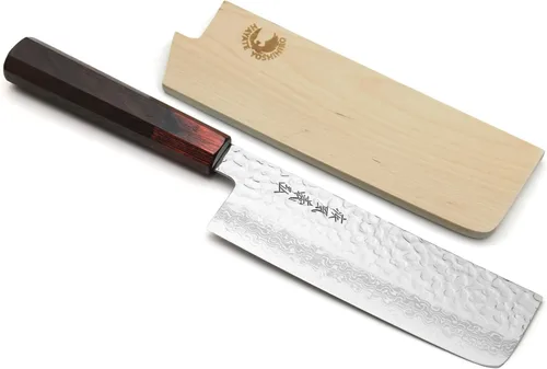 Yoshihiro VG10 Cuchillo Nakiri japonés para verduras con mango de palisandro (165mm (6.5'')) de Serie Damascus de 46 capas