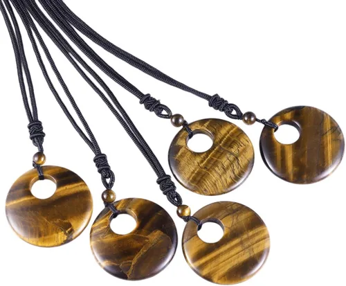 Miniatura 3 de SUNYIK Collar con colgante de moneda de la suerte para mujeres y hombres, joyería de amuleto de cristal curativo unisex, forma redonda de dona