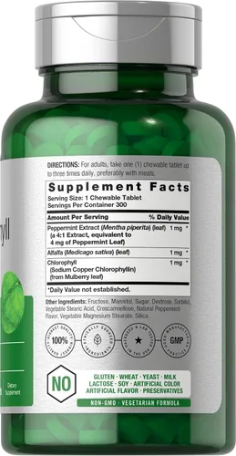 Miniatura 2 de Horbäach Pastillas de clorofila 300 tabletas masticables Sabor natural a menta Suplemento vegano, sin OMG y sin gluten