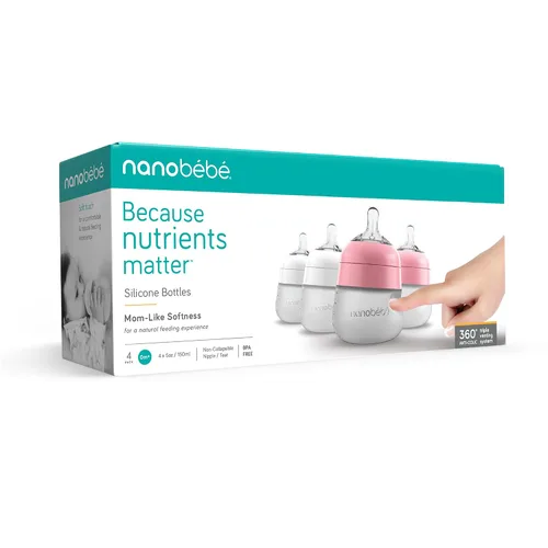 Miniatura 6 de Nanobebe - Biberón de silicona flexible, anticólicos, sensación natural, pezón que no se derrumba, base estable sin puntas, fácil de limpiar