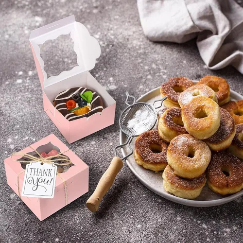 Miniatura 2 de KPOSIYA 60 piezas de cajas de panadería rosas con ventana, cajas individuales para cupcakes de 10 x 10 x 6 cm, cajas de papel kraft rosas