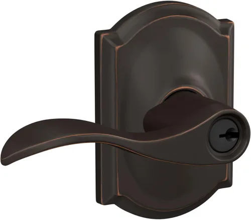 Miniatura 2 de Schlage - Manija de acento con moldura Camelot y cerradura de acceso con llave, en bronce antiguo, modelo F51A ACC 716 CAM Bronce Envejecido