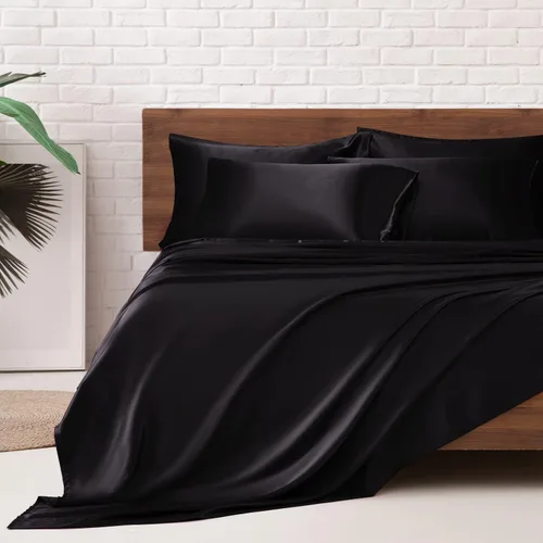 Miniatura 37 de MR&HM Sábanas de satén para cama de tamaño King, juego de 4 piezas de ropa de cama sedosa con bolsillo profundo de 15 pulgadas para colchón