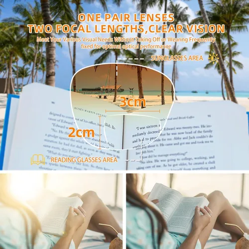 Miniatura 4 de LADEESSE Paquete de 3 lentes de sol bifocales para mujer, lentes de lectura de sol de gran tamaño con ojo de gato, estilo vintage, para exteriores
