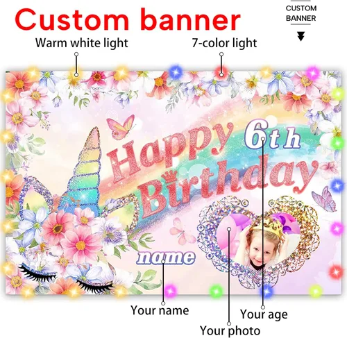 Miniatura 2 de Dicodes Decoraciones de cumpleaños de unicornio personalizadas para niñas, pancarta de cumpleaños de unicornio, decoración de cumpleaños de princesa