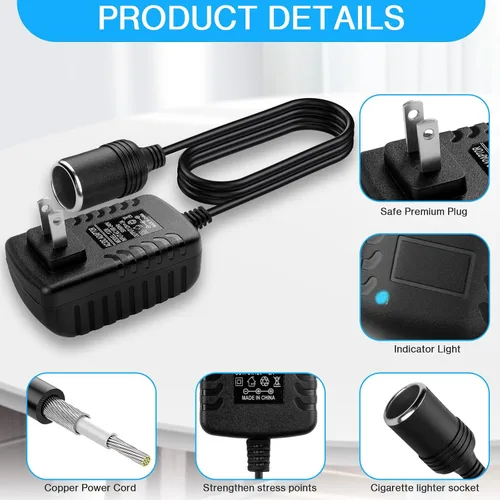 Miniatura 4 de Herfair Convertidor de CA a CC 2A 24W Adaptador de enchufe para encendedor de cigarrillos de automóvil, cable de alimentación 110-240V a 12V AC/DC