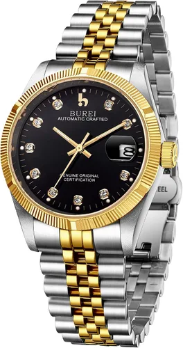 Miniatura 6 de BUREI Reloj automático para hombre, con fecha, pulsera de acero inoxidable, pulsera ajustable para hombre