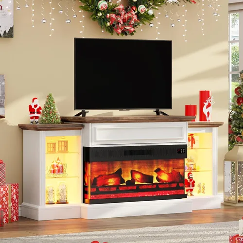 AMERLIFE - Chimenea eléctrica de 60 pulgadas con repisa, soporte de TV de chimenea de tres lados estilo granja para televisores de hasta 65