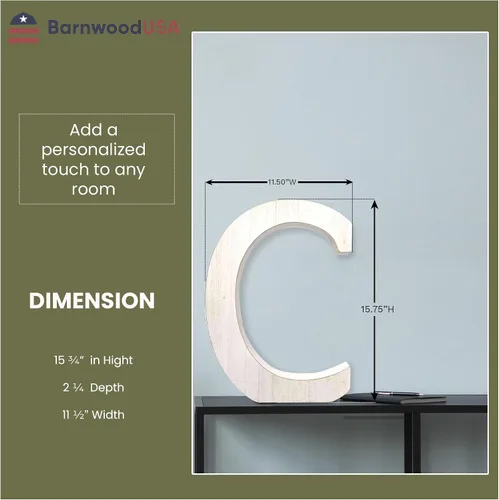 Miniatura 2 de BARNWOODUSA LLC Letras rústicas grandes del alfabeto, monograma de madera de pie para decoración de mantel y chimenea, bloques decorativos de letras