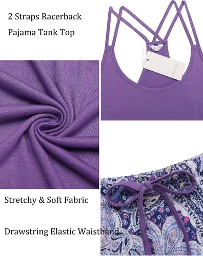 Miniatura 5 de Ekouaer - Conjunto de pijama para mujer, diseño de camiseta sin mangas con espalda cruzada, ropa de dormir suave