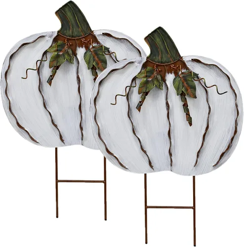 Miniatura 16 de Letreros de metal con estacas de calabaza, decoración de otoño, decoración decorativa de jardín, césped, calabazas, decoración de otoño al aire