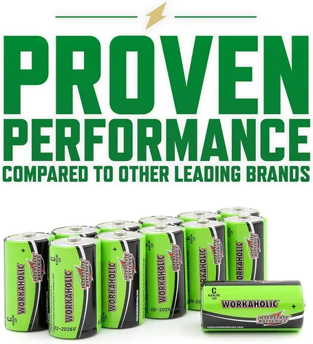 Miniatura 4 de Interstate Batteries Batería alcalina C Cell (12 unidades) Baterías multiusos de alto rendimiento de 1.5 V - Workaholic (DRY0080)