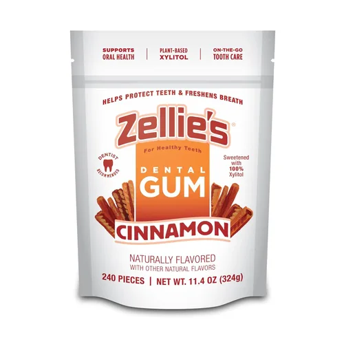 Zellies | Chicle 100% xilitol sabor canela | Sin aspartamo, sin gluten, vegano y kosher (240 unidades - paquete de 1)