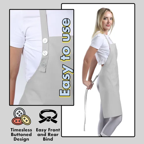 Miniatura 6 de TOSHE Delantal de cocina de algodón resistente a las gotas de agua con delantal ajustable para mujeres con bolsillos, 10 opciones de color, delantal