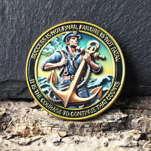 Miniatura 6 de Sailing Ship & Anchor - Moneda inspiradora de desafío – Símbolo de perseverancia y coraje – Medallón de premios motivacionales