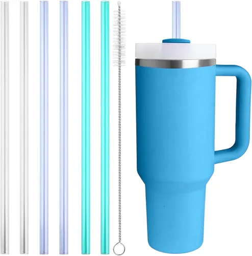 Miniatura 12 de Popote de repuesto compatible con Stanley Quencher de 40 oz, 30 oz Tumbler, popotes reutilizables extra largos de 12 pulgadas de plástico para vaso