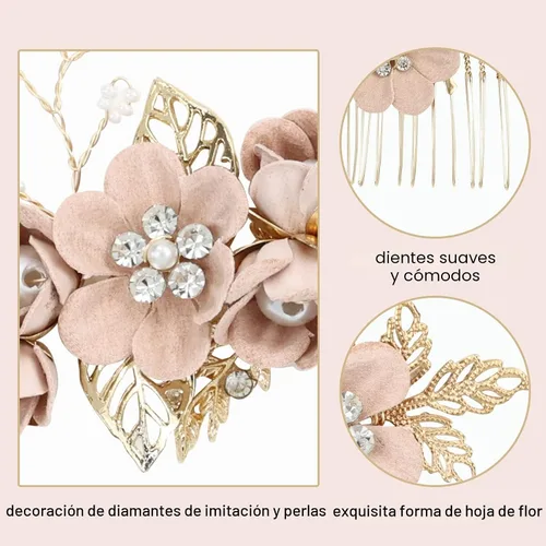 Miniatura 5 de inSowni - Juego de 20 peines laterales para el pelo con flores en tonos rosa polvoriento, azul y blanco, pinzas para el pelo con flores, pinzas