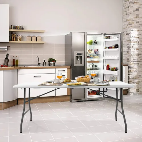 Miniatura 2 de GYMAX Mesas plegables de 6 pies, mesa de campamento portátil ligera con asa de transporte, fácil de plegar para interiores y exteriores, mesa