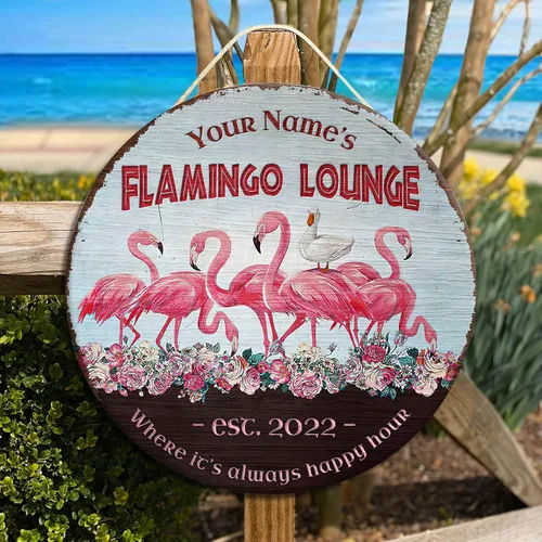 Miniatura 3 de Artsy Woodsy Letrero de madera de flamenco personalizado (no tallado ni neón), decoración de verano, decoración de playa tropical náutica costera 01