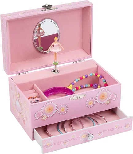 Jewelkeeper Joyero musical de bailarina rosa para niña con cajón extraíble, estuche organizador de almacenamiento de joyas, melodía de lago cisne,